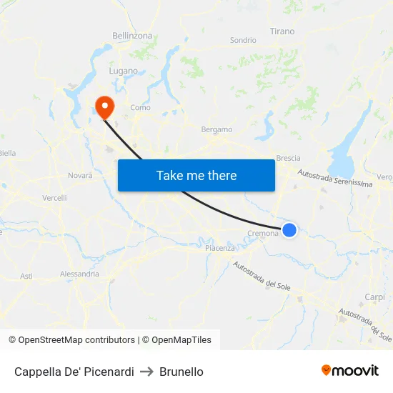 Cappella De' Picenardi to Brunello map