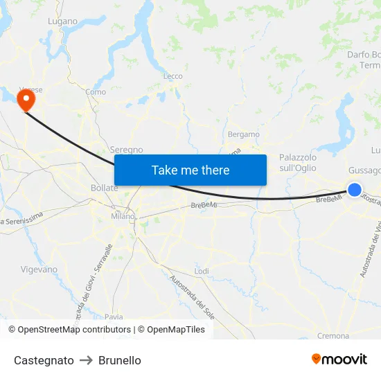 Castegnato to Brunello map