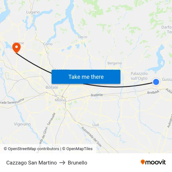 Cazzago San Martino to Brunello map