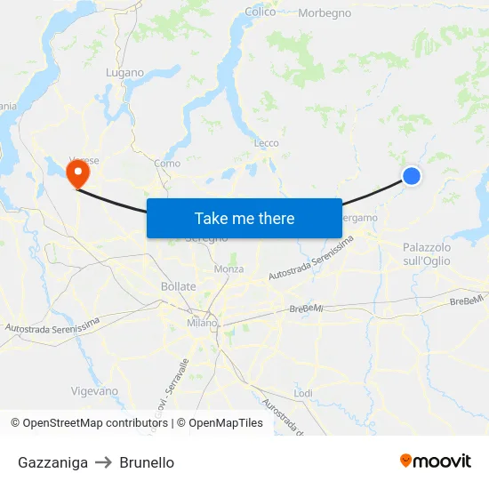 Gazzaniga to Brunello map