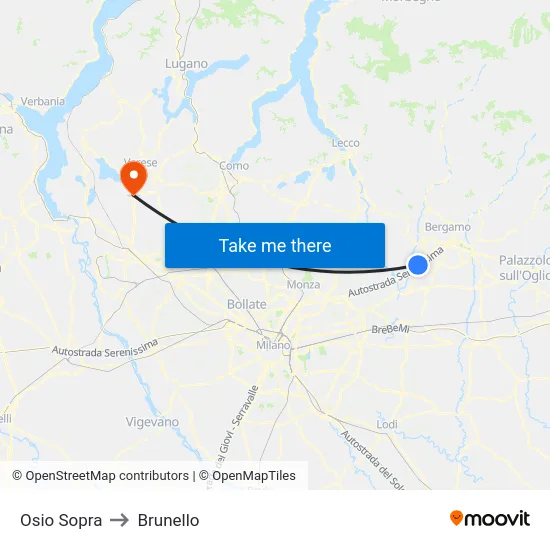 Osio Sopra to Brunello map