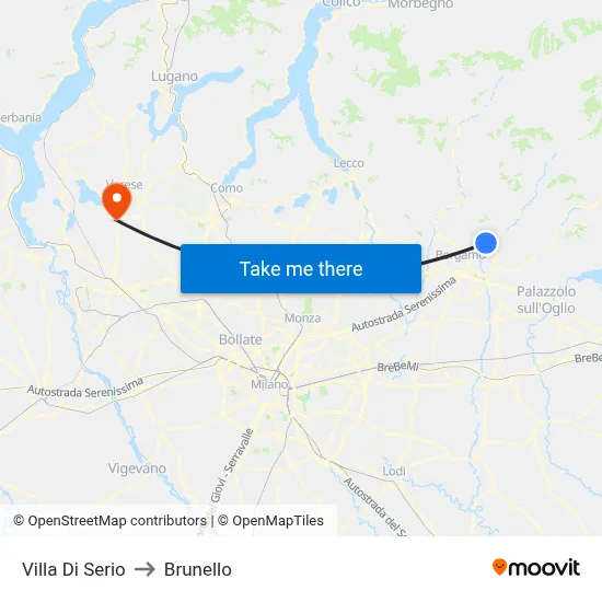 Villa di Serio to Brunello map