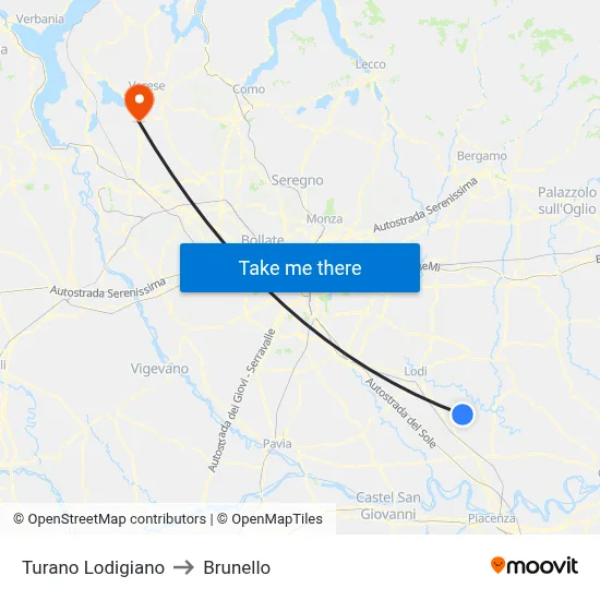 Turano Lodigiano to Brunello map