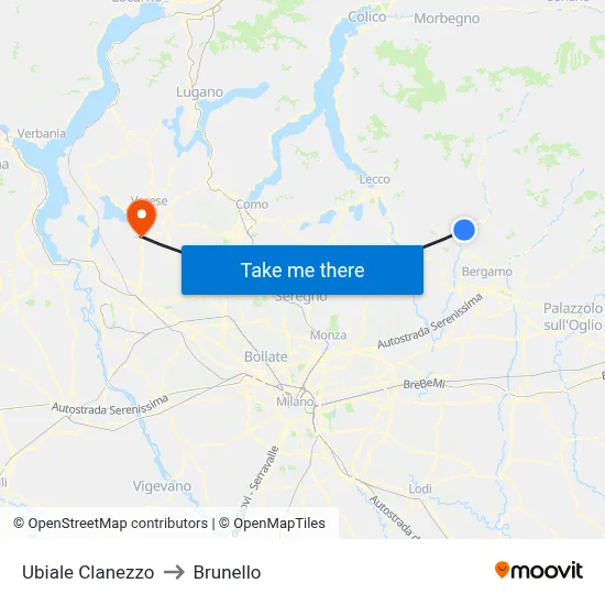 Ubiale Clanezzo to Brunello map