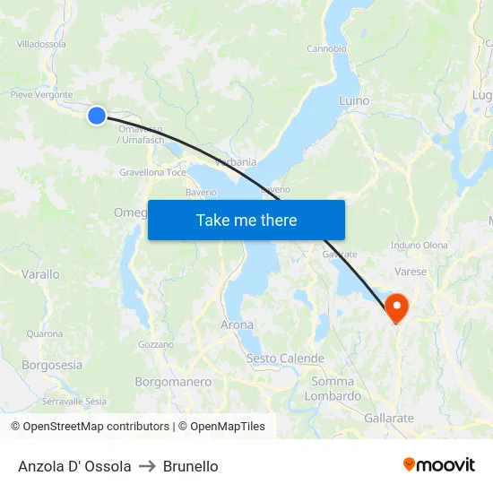 Anzola d'Ossola to Brunello map