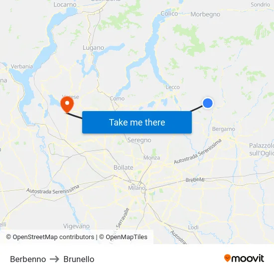 Berbenno to Brunello map