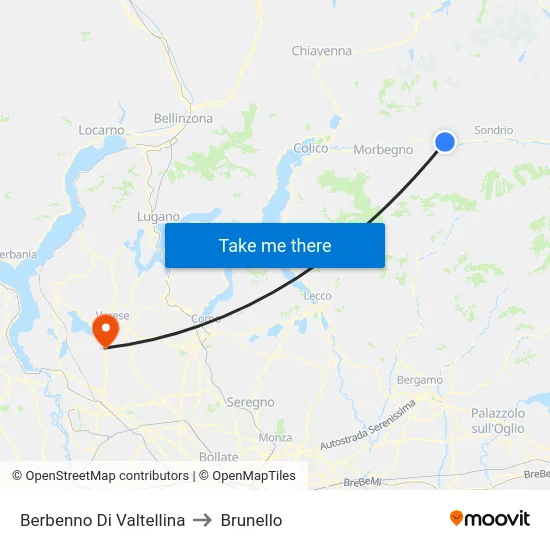 Berbenno Di Valtellina to Brunello map
