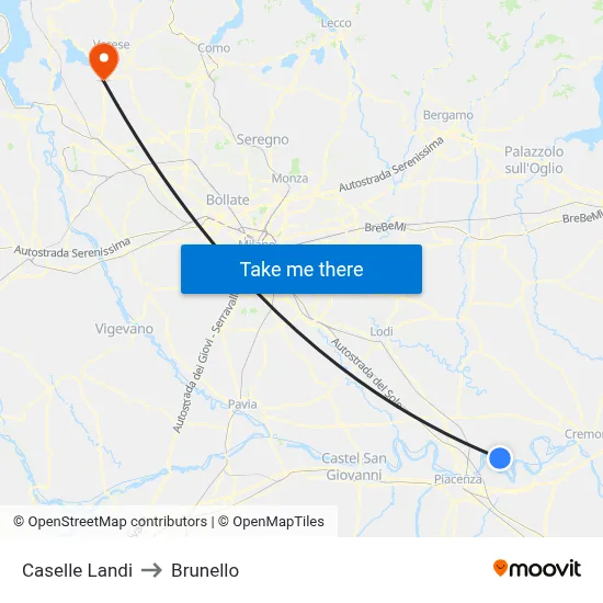 Caselle Landi to Brunello map