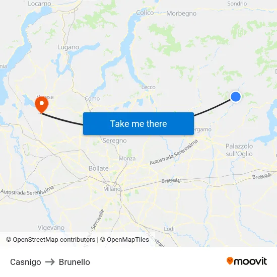 Casnigo to Brunello map