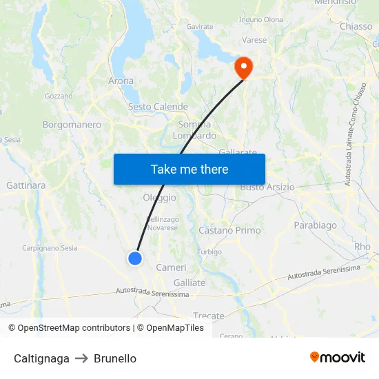 Caltignaga to Brunello map