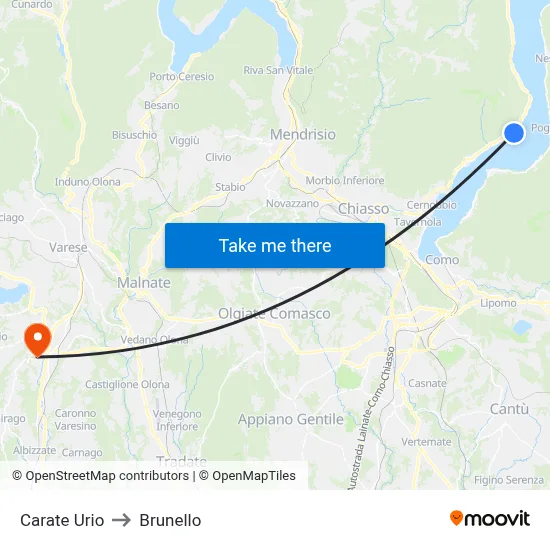 Carate Urio to Brunello map