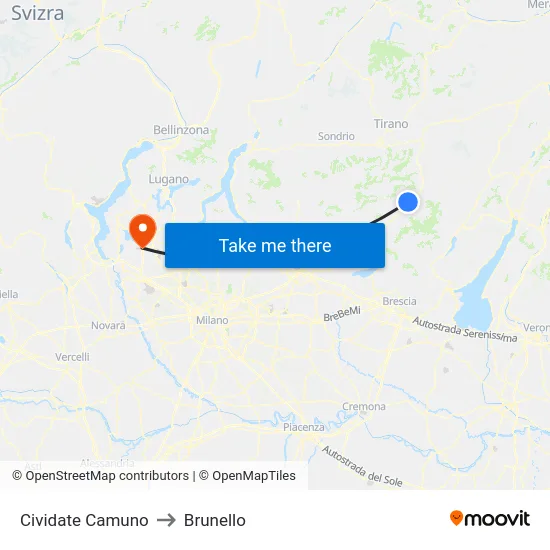 Cividate Camuno to Brunello map