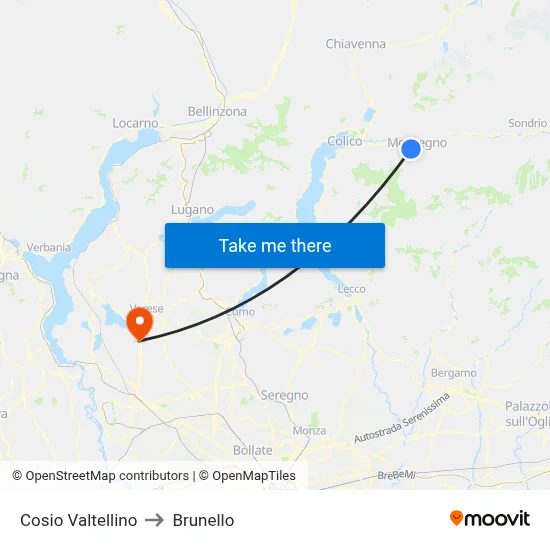 Cosio Valtellino to Brunello map