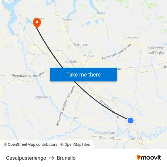 Casalpusterlengo to Brunello map