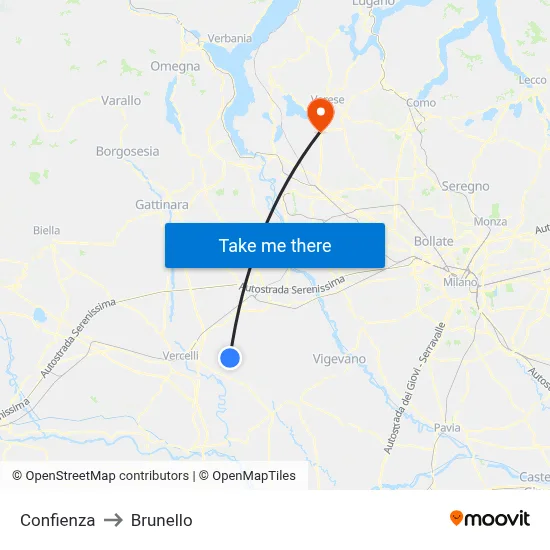 Confienza to Brunello map