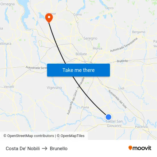 Costa de' Nobili to Brunello map