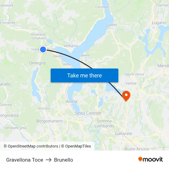 Gravellona Toce to Brunello map