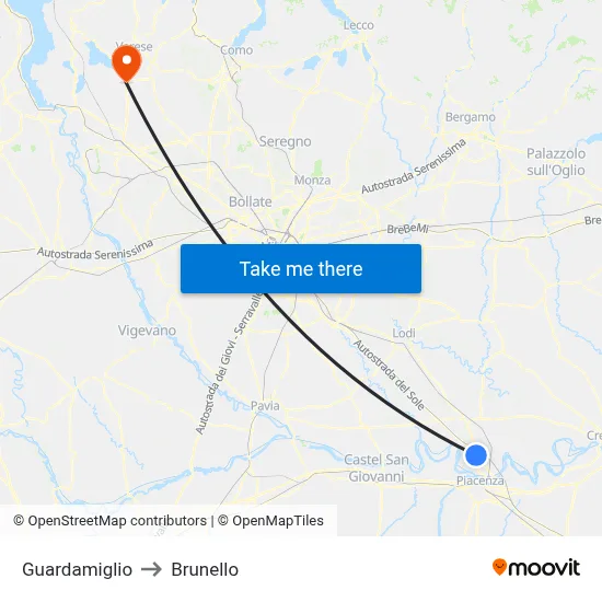 Guardamiglio to Brunello map