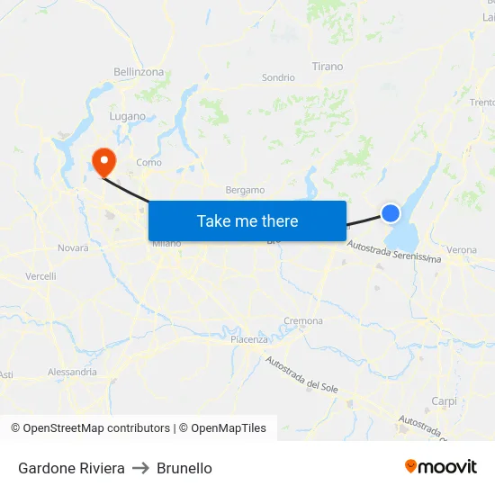 Gardone Riviera to Brunello map