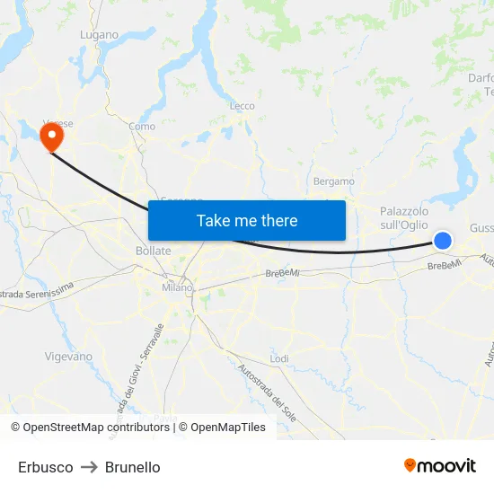 Erbusco to Brunello map