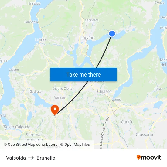 Valsolda to Brunello map