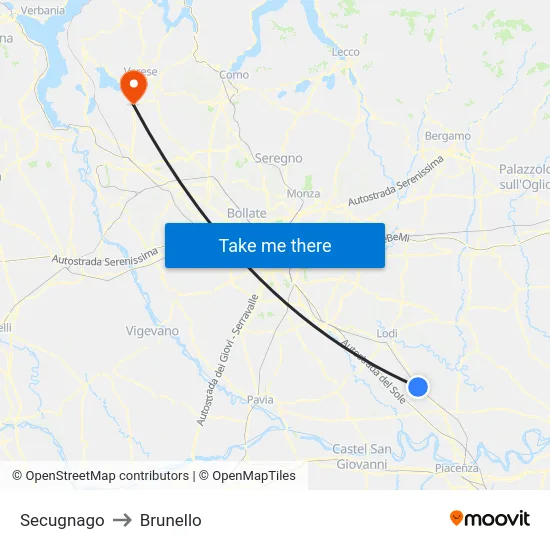 Secugnago to Brunello map