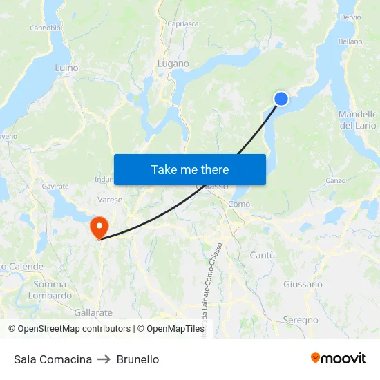 Sala Comacina to Brunello map