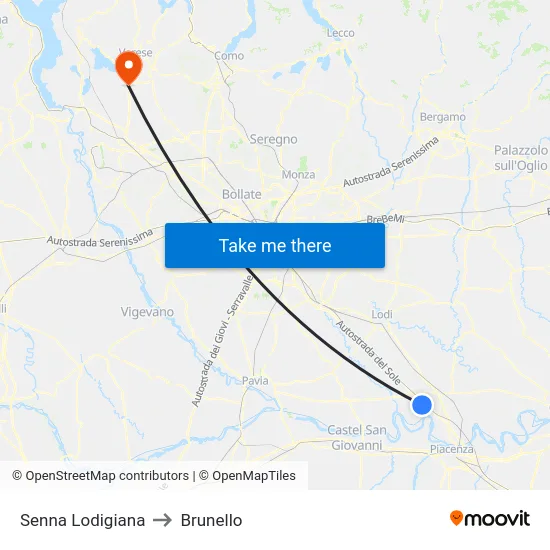 Senna Lodigiana to Brunello map