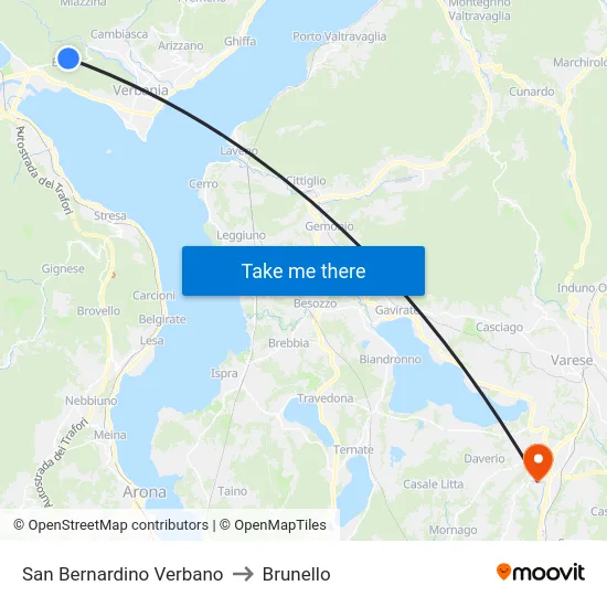 San Bernardino Verbano to Brunello map