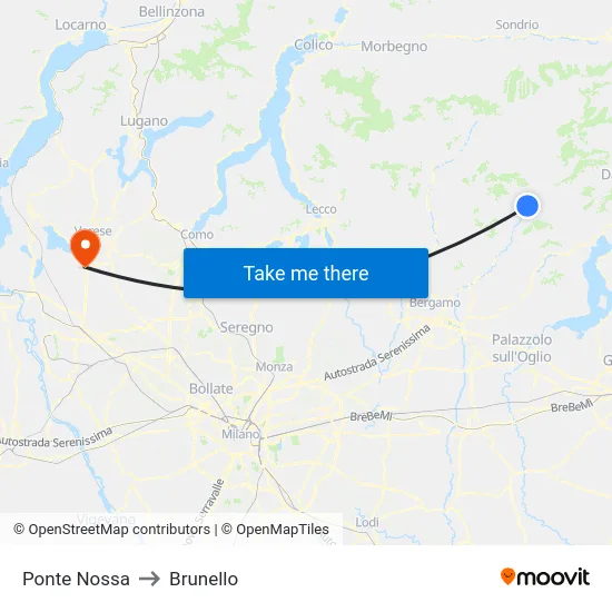Ponte Nossa to Brunello map