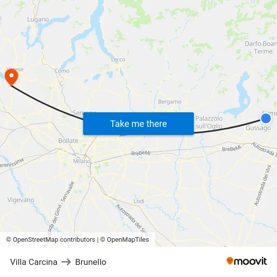 Villa Carcina to Brunello map