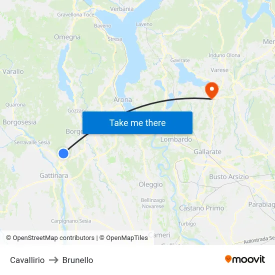 Cavallirio to Brunello map