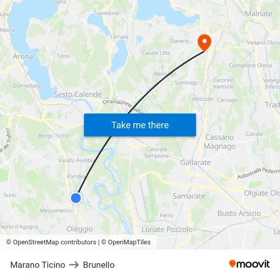 Marano Ticino to Brunello map