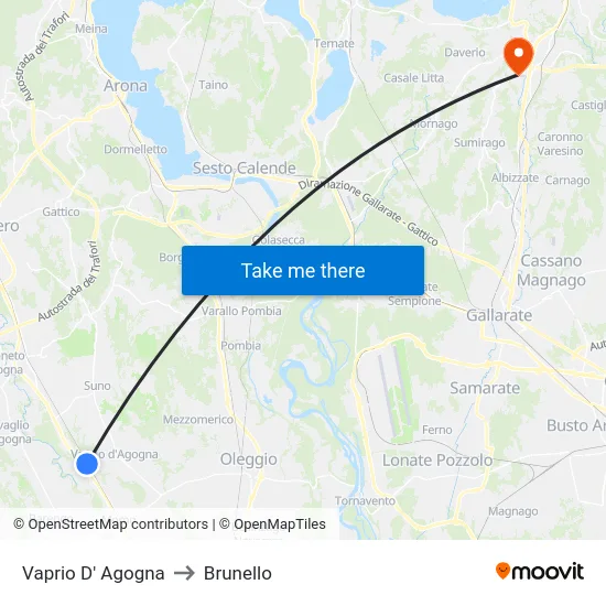 Vaprio D' Agogna to Brunello map