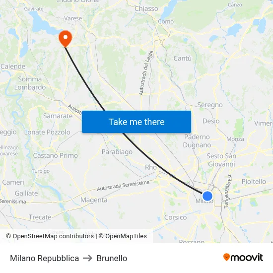 Milan Repubblica to Brunello map
