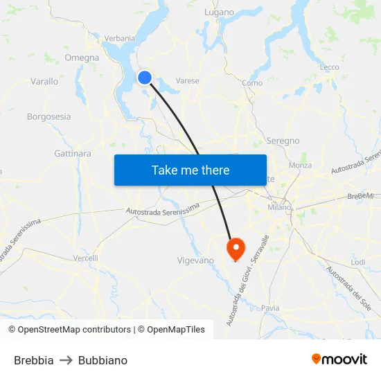 Brebbia to Bubbiano map