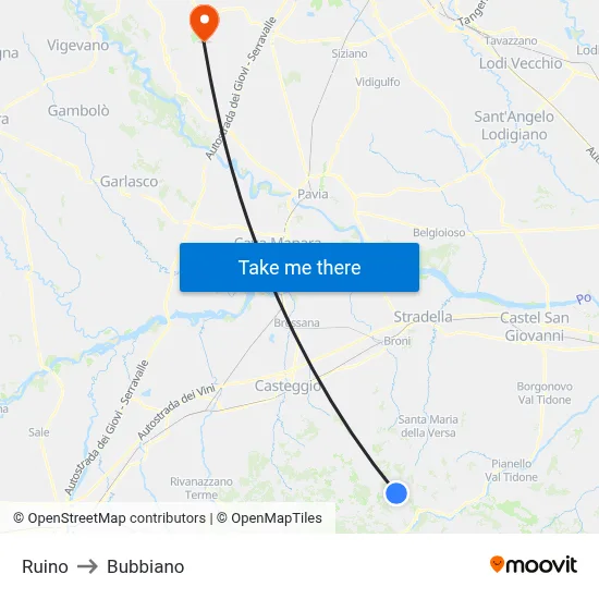 Ruino to Bubbiano map
