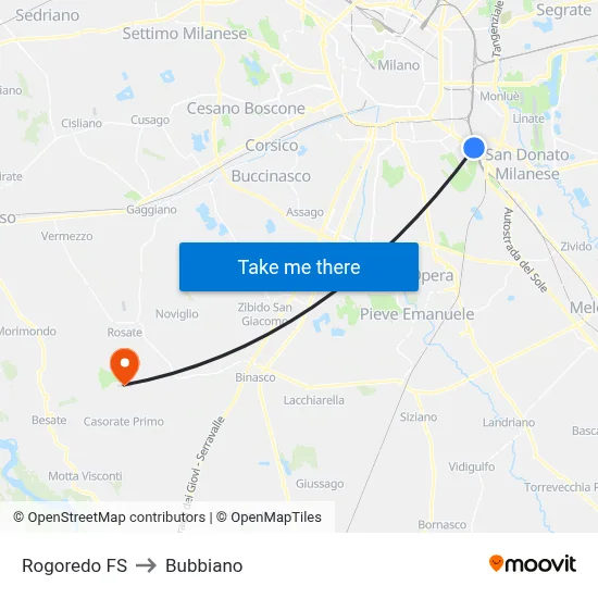 Rogoredo Station to Bubbiano map