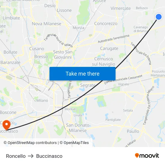 Roncello to Buccinasco map
