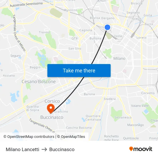 Milano Lancetti to Buccinasco map