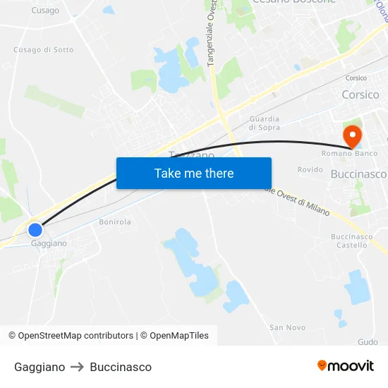Gaggiano to Buccinasco map