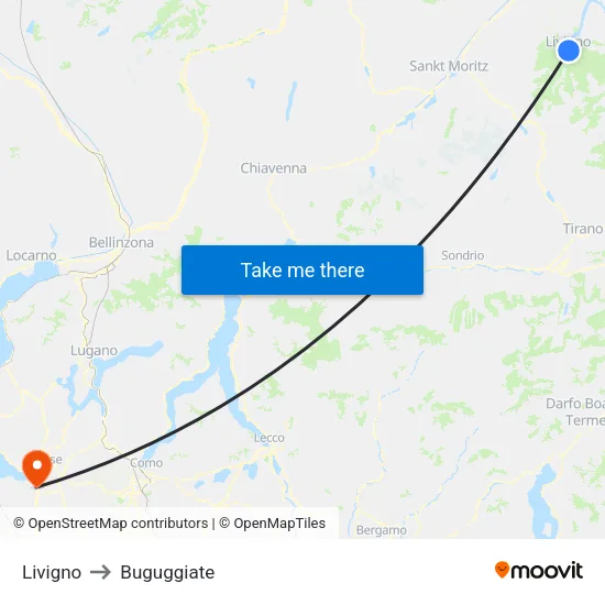 Livigno to Buguggiate map