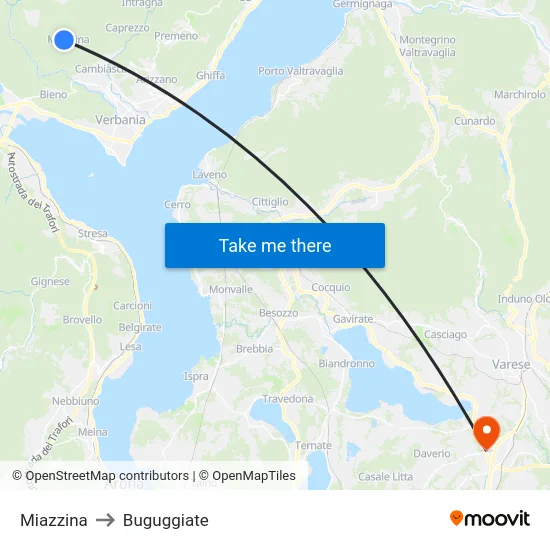 Miazzina to Buguggiate map