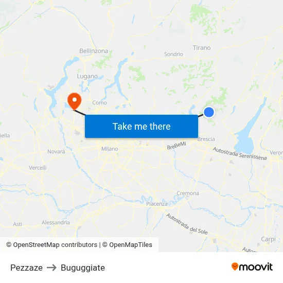 Pezzaze to Buguggiate map