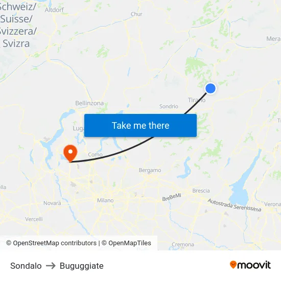 Sondalo to Buguggiate map