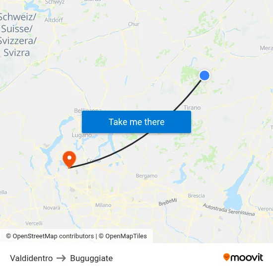 Valdidentro to Buguggiate map