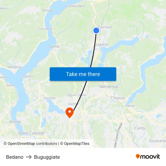 Bedano to Buguggiate map