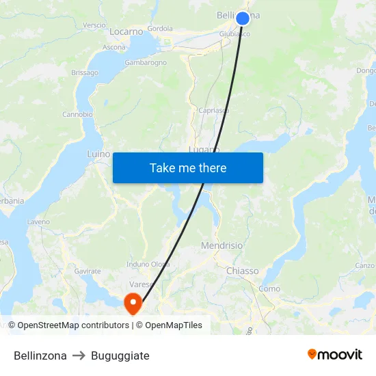 Bellinzona to Buguggiate map