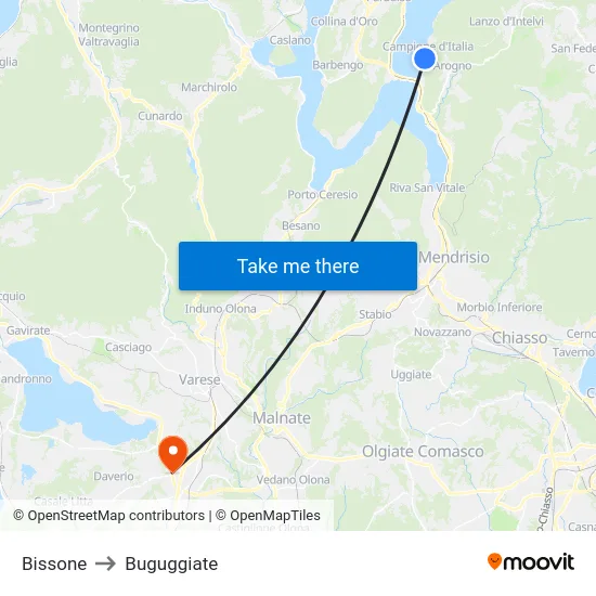 Bissone to Buguggiate map