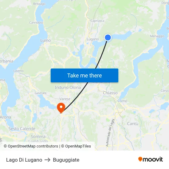 Lake of Lugano to Buguggiate map